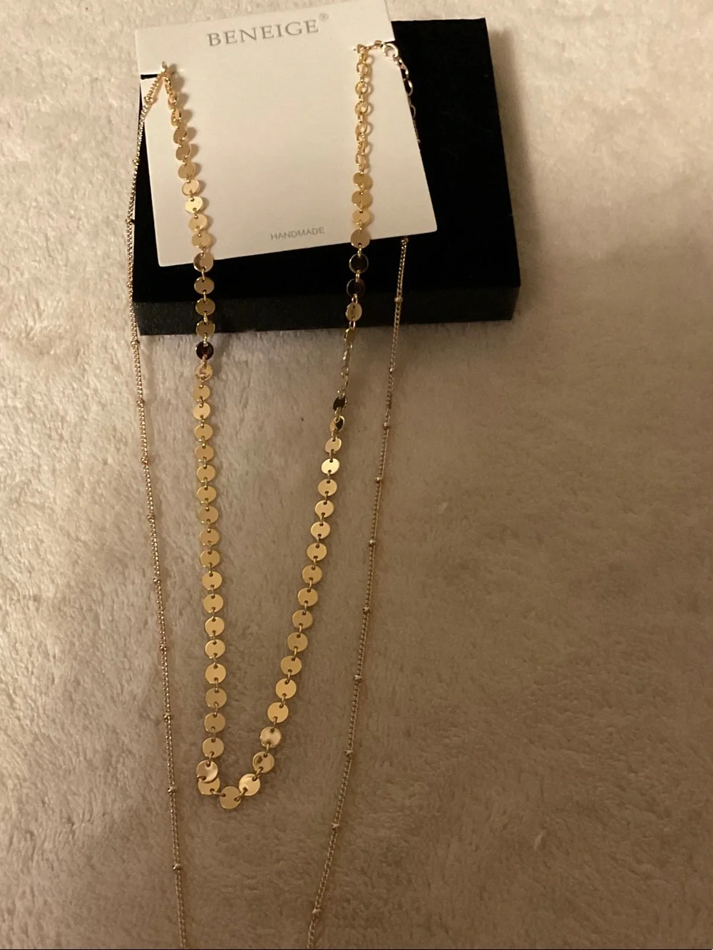 Gold Layered Disc Necklace - Double Chain Women's Jewelry